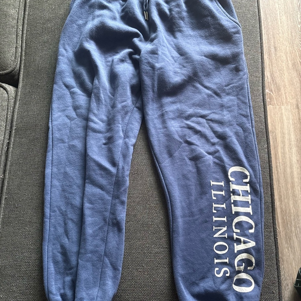 Zara Blue Joggers with Chicago Print